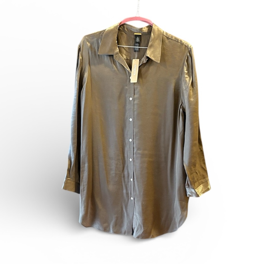 Chico’s Metallic Shimmer Top Blouse Black Label 3 NWT